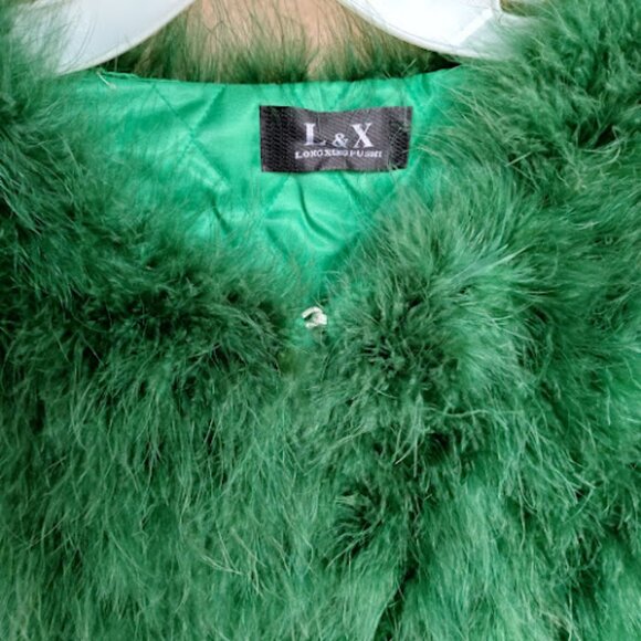 Bold Emerald Green Faux Feather Glam Statement Jacket Coat Holiday Festive XS - Picture 6 of 8